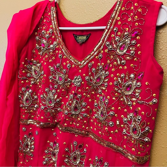 New Beautiful Pink Heavy Sequin Work Partywear Sleeveless Kurta Set Modern - Picture 11 of 13